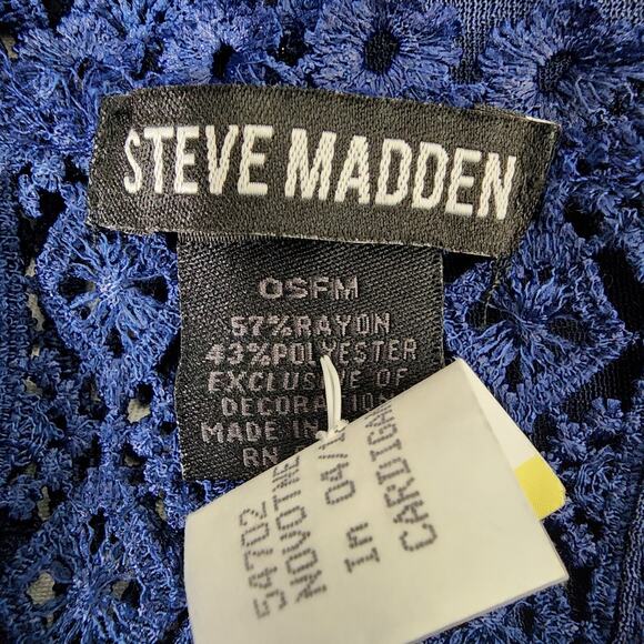 Steve Madden Cover Up Sheer Lace Inset Blue Kimono One Size Fringe Beach Swim - Picture 11 of 12